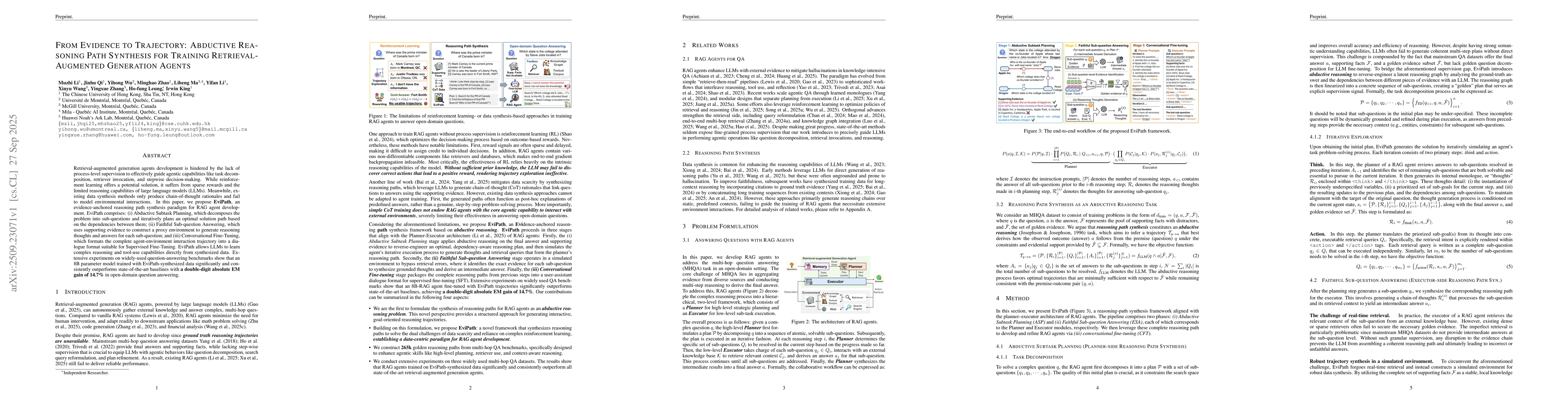 Thumbnail for From Evidence to Trajectory: Abductive Reasoning Path Synthesis for
  Training Retrieval-Augmented Generation Agents
