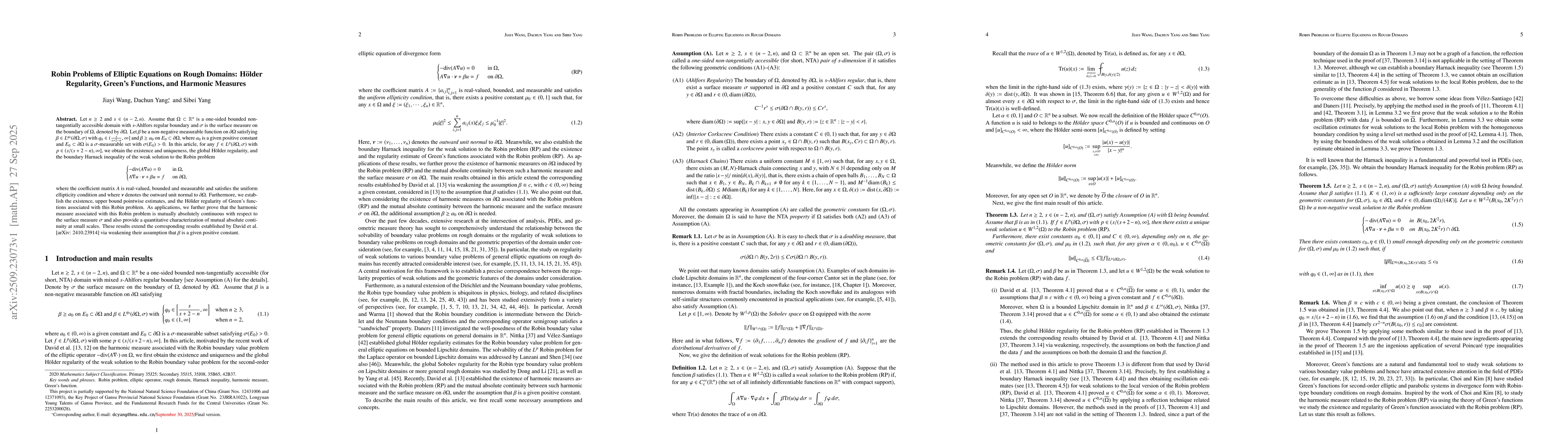 Thumbnail for Robin Problems of Elliptic Equations on Rough Domains: Hölder
  Regularity, Green's Functions, and Harmonic Measures