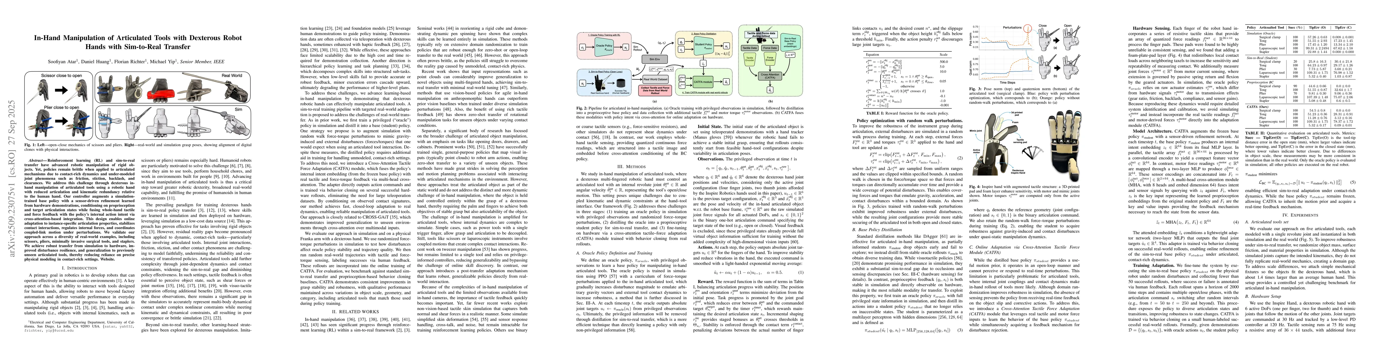 Thumbnail for In-Hand Manipulation of Articulated Tools with Dexterous Robot Hands
  with Sim-to-Real Transfer
