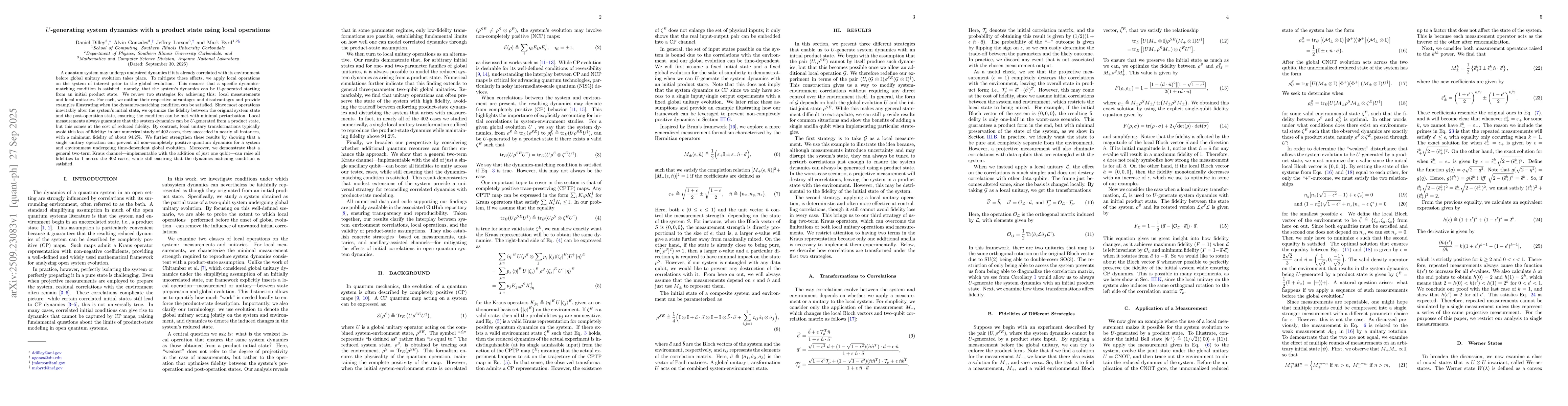Thumbnail for U-generating system dynamics with a product state using local operations