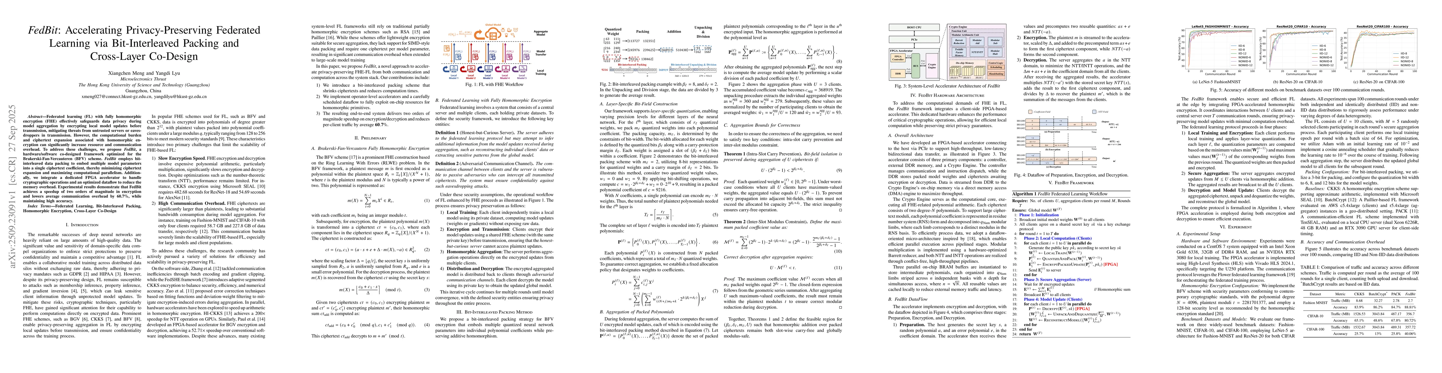 Thumbnail for FedBit: Accelerating Privacy-Preserving Federated Learning via
  Bit-Interleaved Packing and Cross-Layer Co-Design