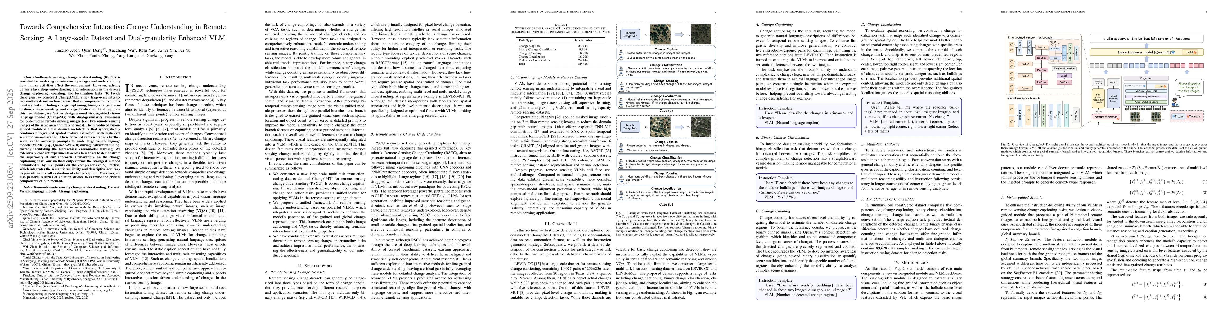 Thumbnail for Towards Comprehensive Interactive Change Understanding in Remote
  Sensing: A Large-scale Dataset and Dual-granularity Enhanced VLM