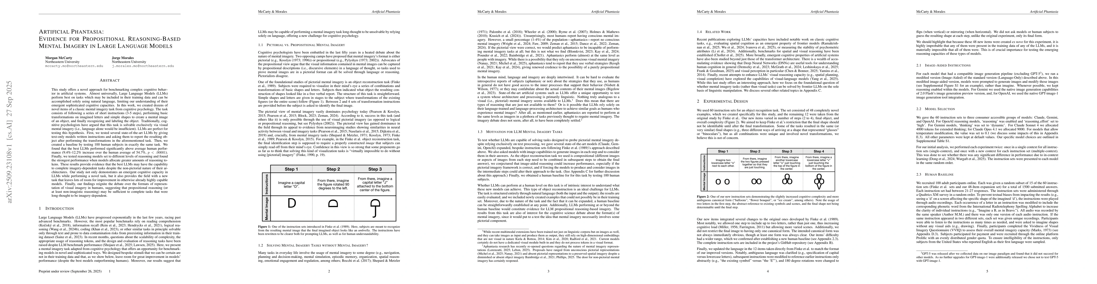 Thumbnail for Artificial Phantasia: Evidence for Propositional Reasoning-Based Mental
  Imagery in Large Language Models