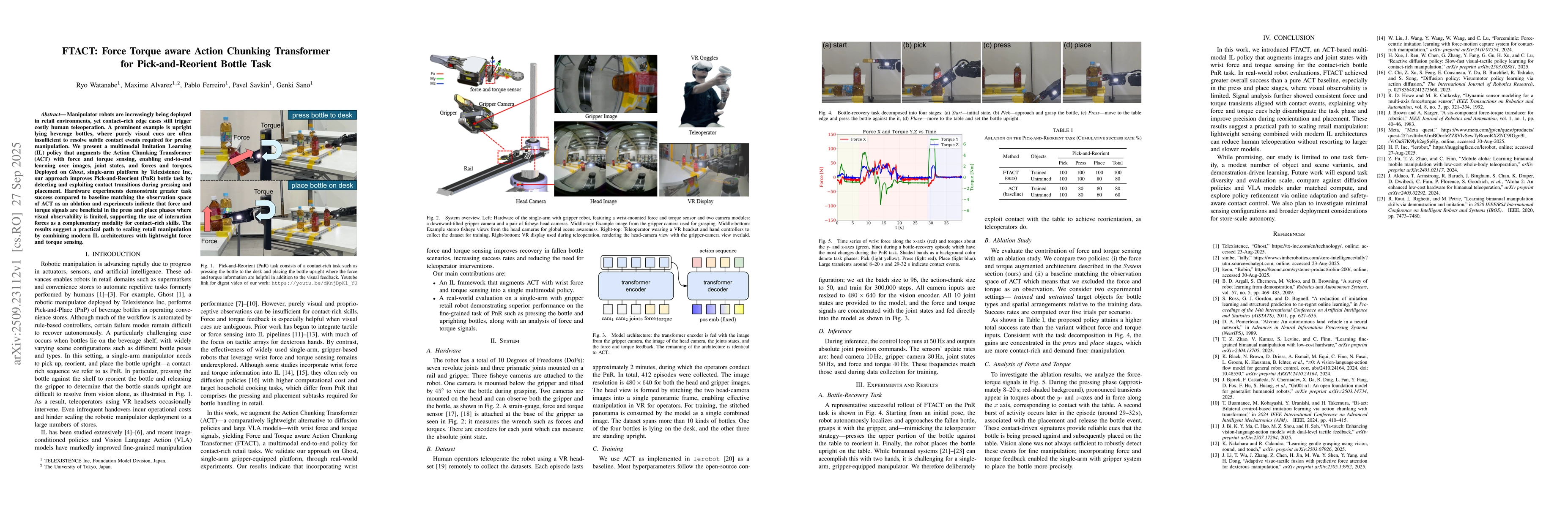 Thumbnail for FTACT: Force Torque aware Action Chunking Transformer for
  Pick-and-Reorient Bottle Task