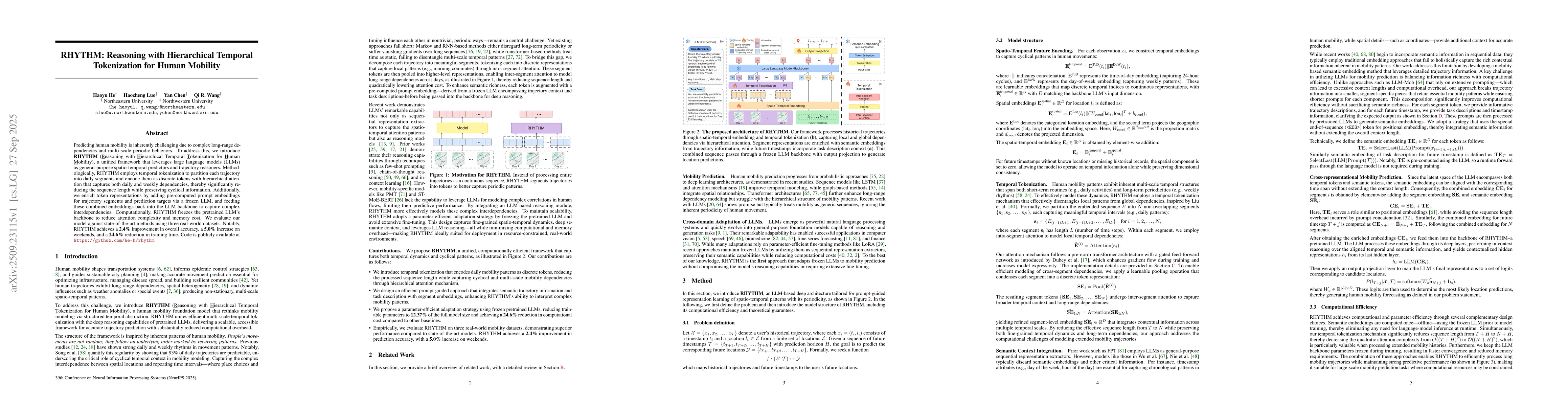 Thumbnail for RHYTHM: Reasoning with Hierarchical Temporal Tokenization for Human
  Mobility
