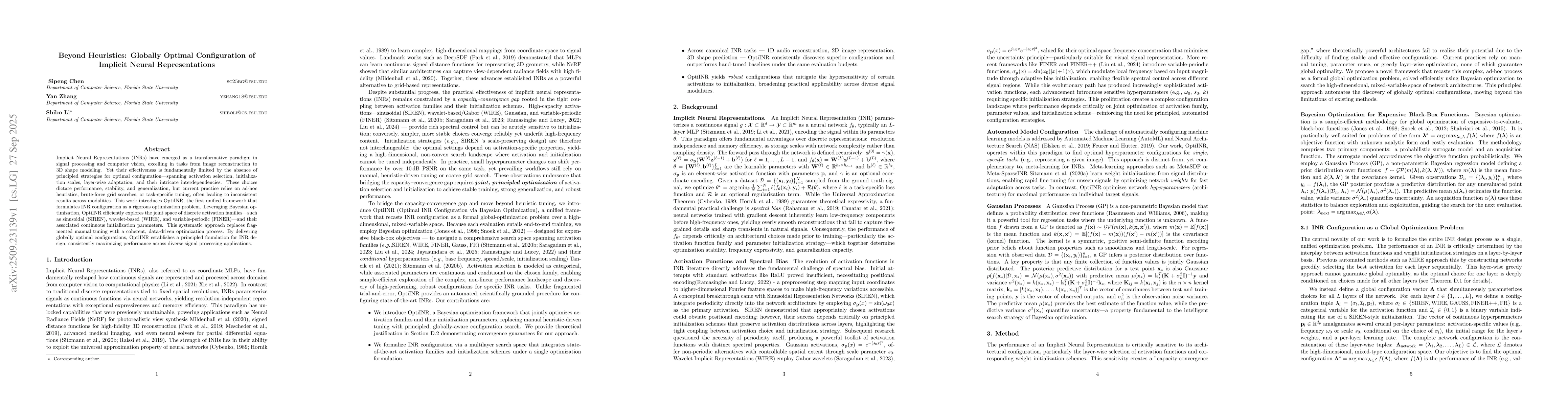 Thumbnail for Beyond Heuristics: Globally Optimal Configuration of Implicit Neural
  Representations