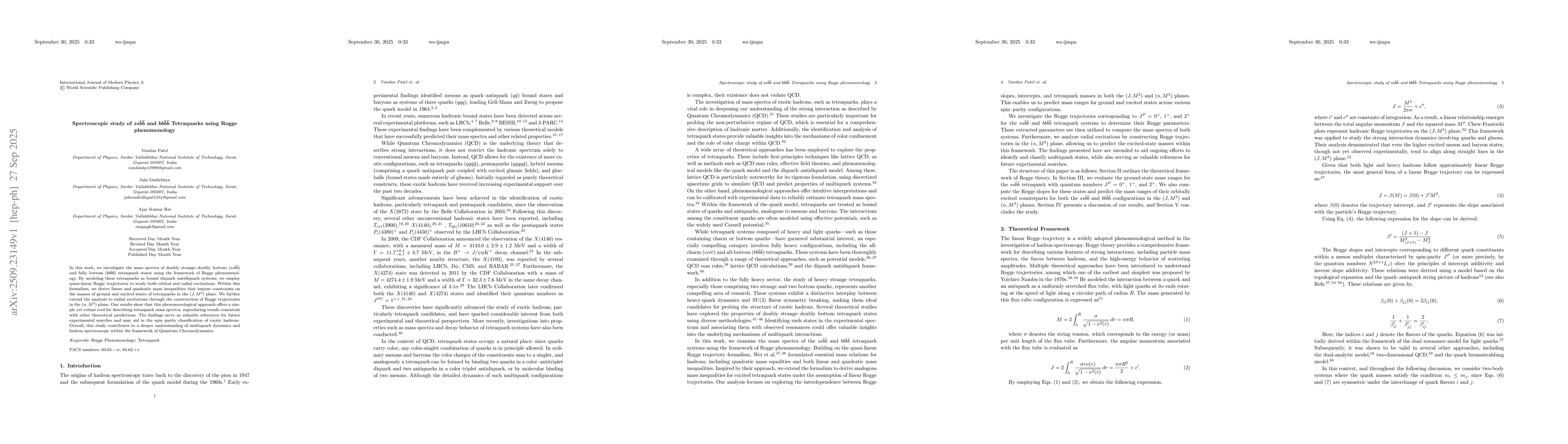 Thumbnail for Spectroscopic study of $ss\bar{b}\bar{b}$ and $bb\bar{b}\bar{b}$
  Tetraquarks using Regge phenomenology