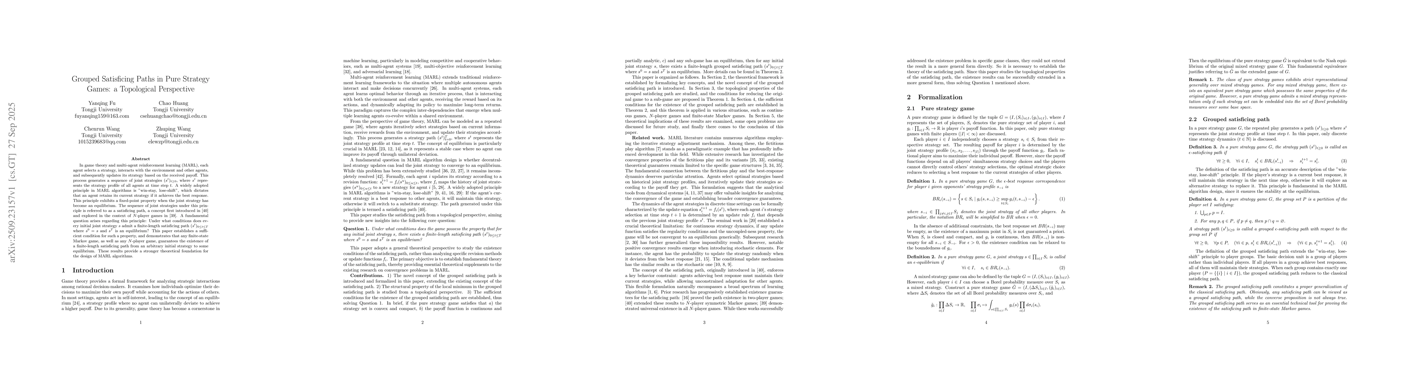 Thumbnail for Grouped Satisficing Paths in Pure Strategy Games: a Topological
  Perspective