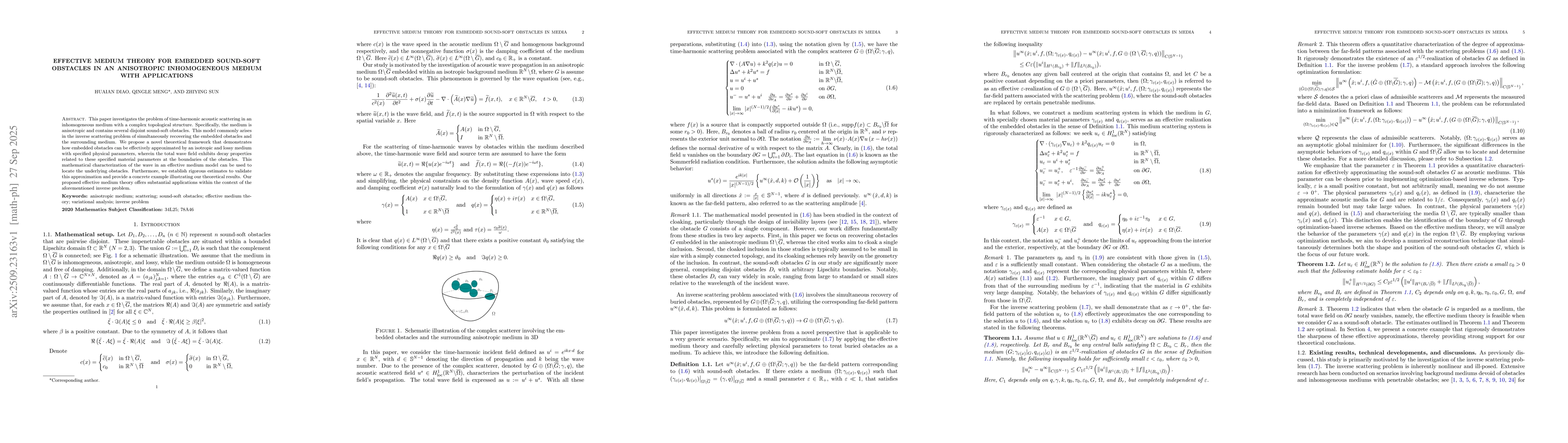 Thumbnail for Effective medium theory for embedded sound-soft obstacles in an
  anisotropic inhomogeneous medium with applications