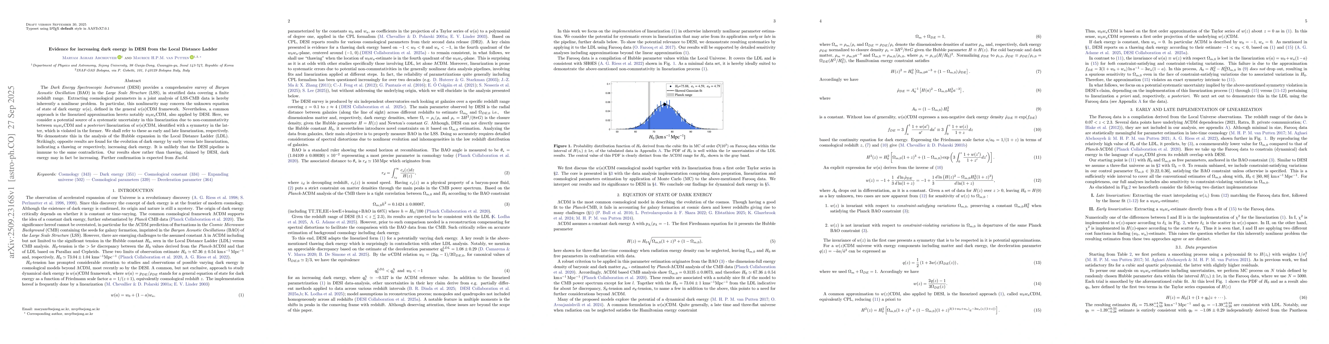 Thumbnail for Evidence for increasing dark energy in DESI from the Local Distance
  Ladder