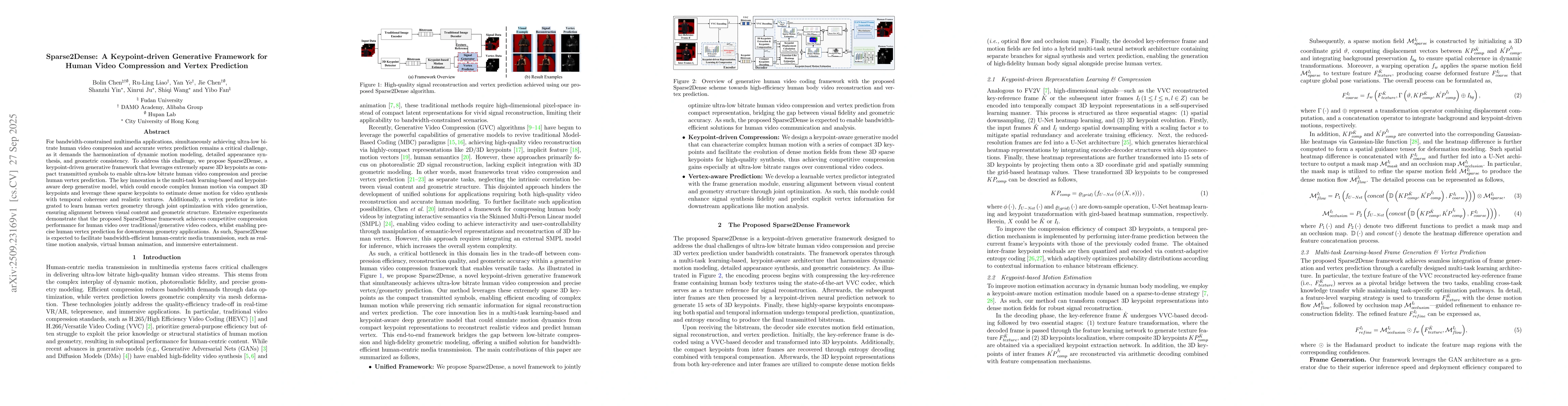 Thumbnail for Sparse2Dense: A Keypoint-driven Generative Framework for Human Video
  Compression and Vertex Prediction