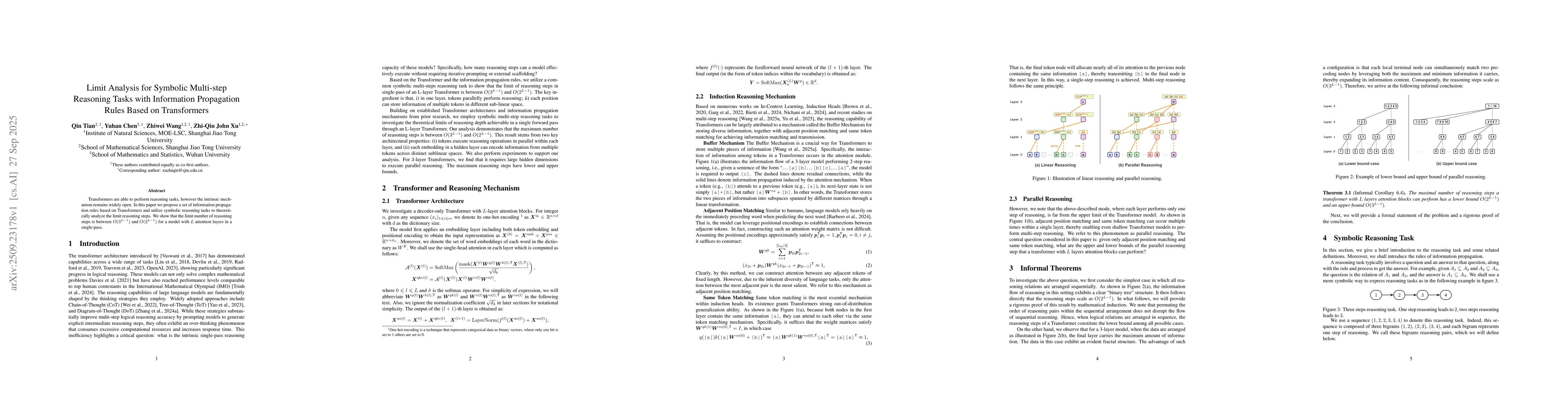 Thumbnail for Limit Analysis for Symbolic Multi-step Reasoning Tasks with Information
  Propagation Rules Based on Transformers