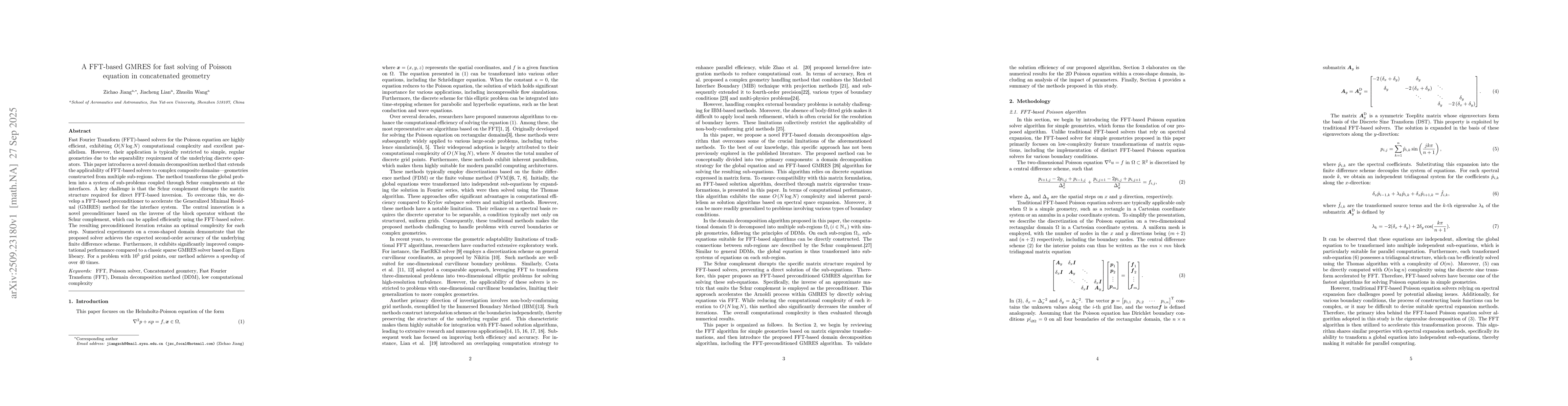 Thumbnail for A FFT-based GMRES for fast solving of Poisson equation in concatenated
  geometry