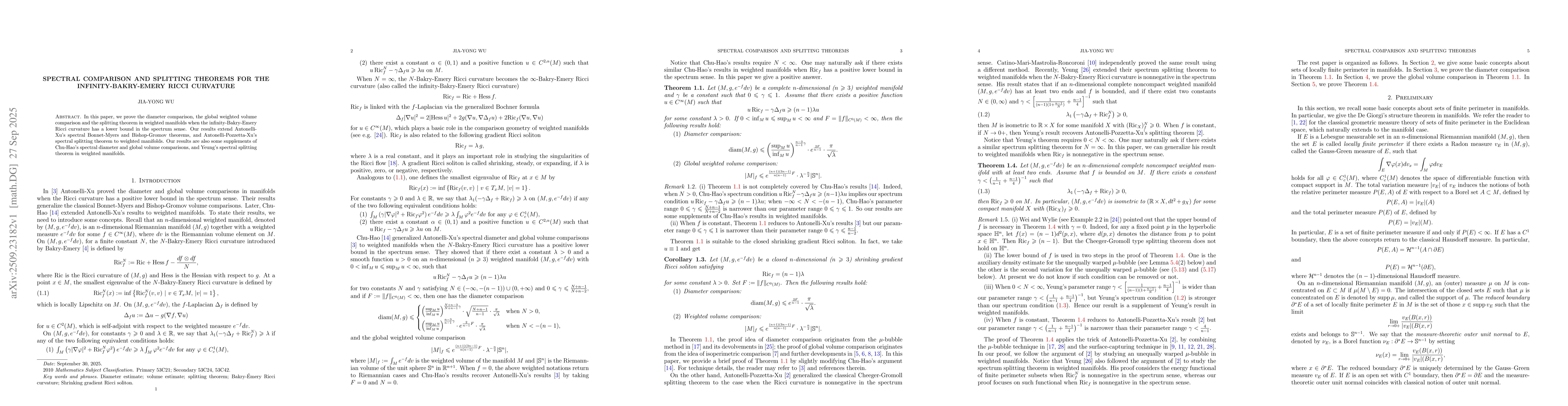 Thumbnail for Spectral comparison and splitting theorems for the infinity-Bakry-Emery
  Ricci curvature