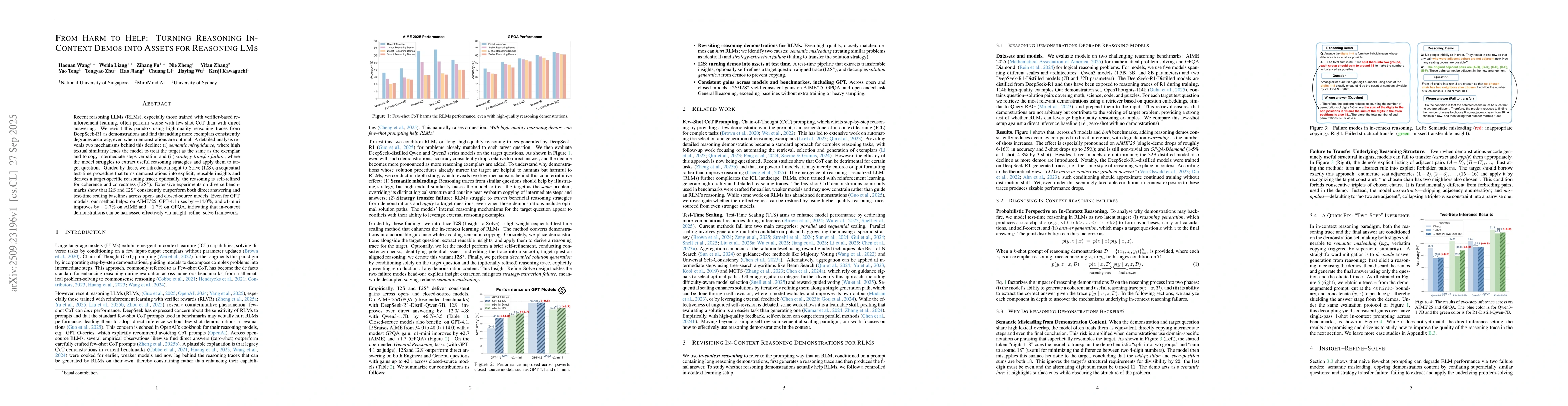 Thumbnail for From Harm to Help: Turning Reasoning In-Context Demos into Assets for
  Reasoning LMs
