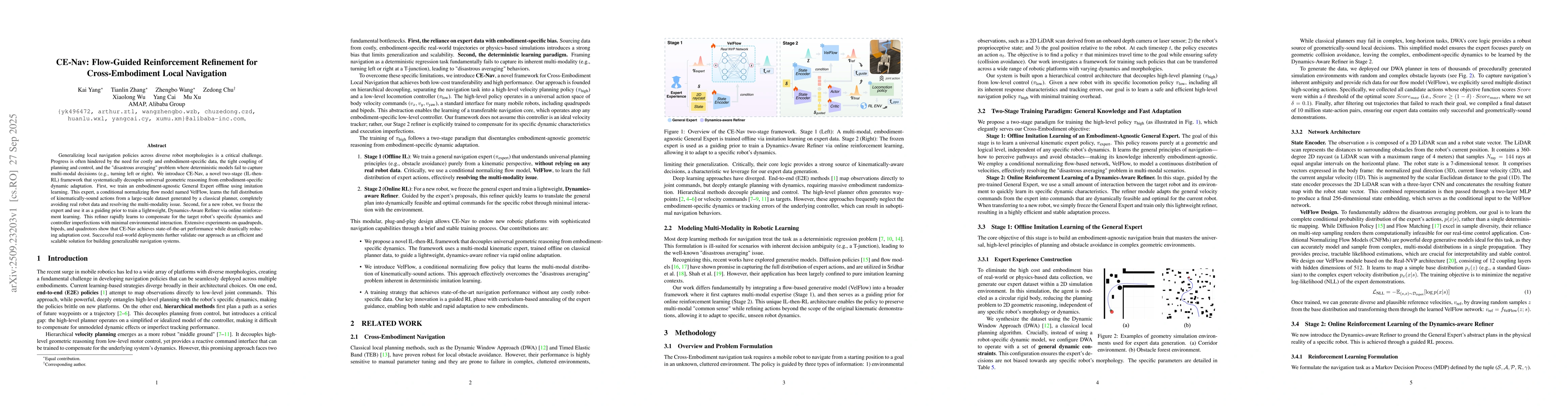 Thumbnail for CE-Nav: Flow-Guided Reinforcement Refinement for Cross-Embodiment Local
  Navigation