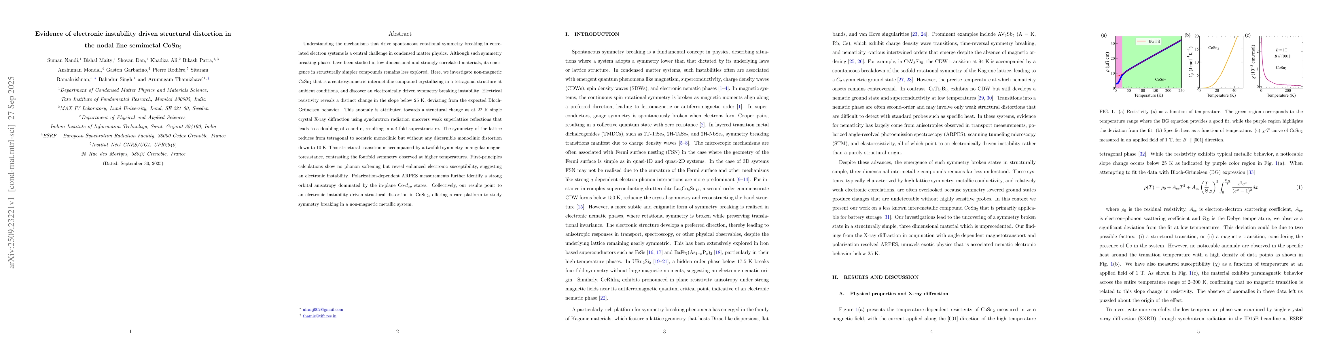 Thumbnail for Evidence of electronic instability driven structural distortion in the
  nodal line semimetal CoSn$_2$