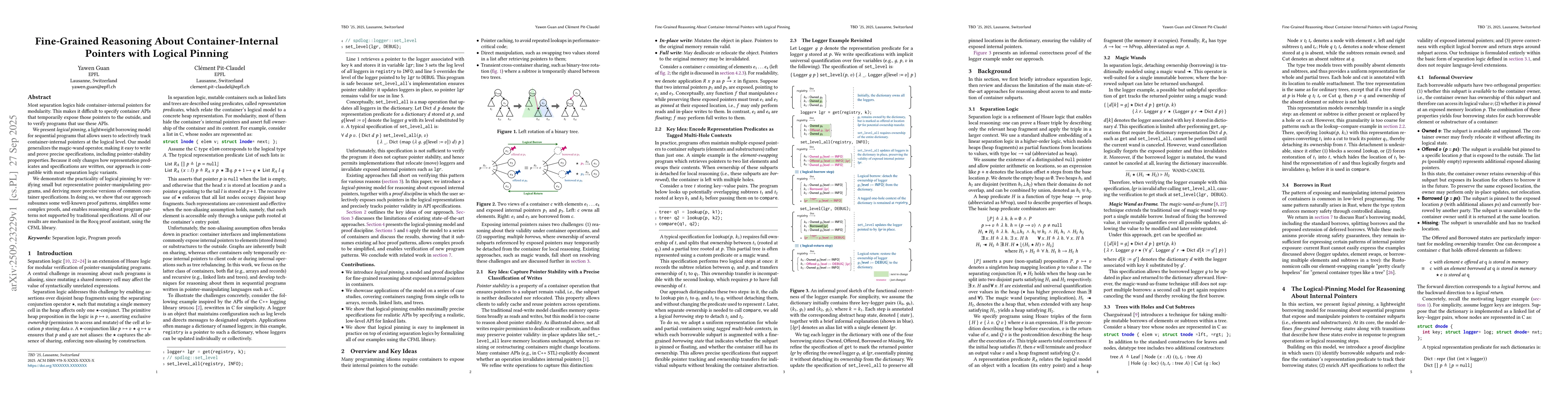 Thumbnail for Fine-Grained Reasoning About Container-Internal Pointers with Logical
  Pinning