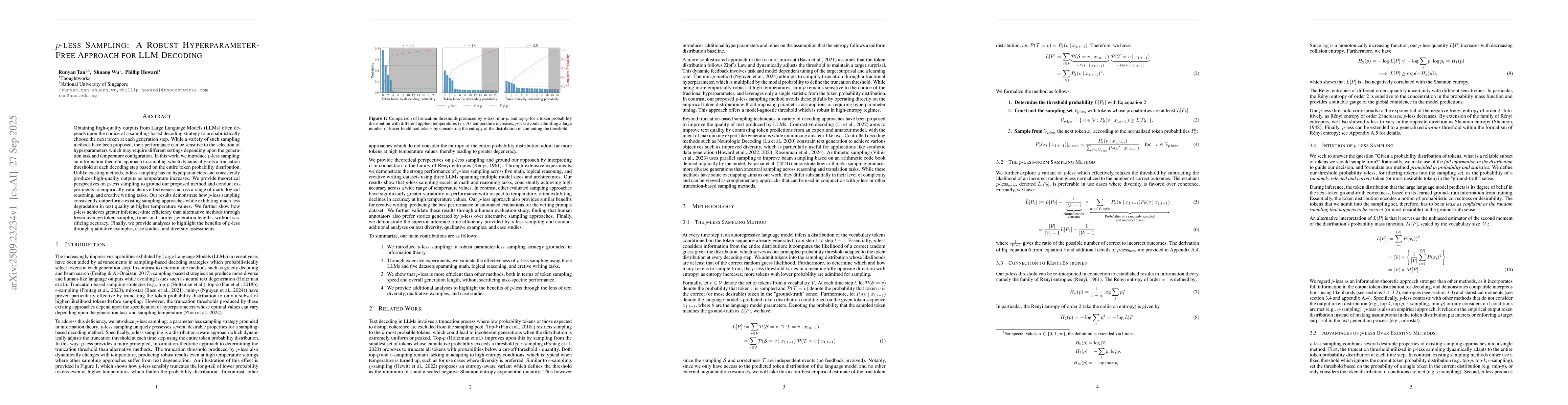 Thumbnail for $p$-less Sampling: A Robust Hyperparameter-Free Approach for LLM
  Decoding