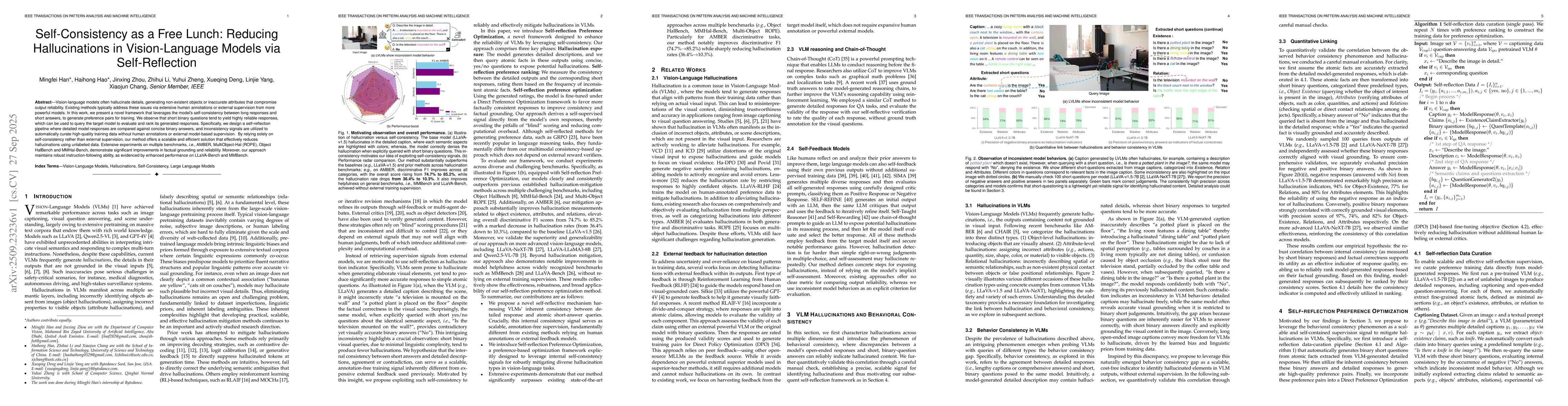 Thumbnail for Self-Consistency as a Free Lunch: Reducing Hallucinations in
  Vision-Language Models via Self-Reflection