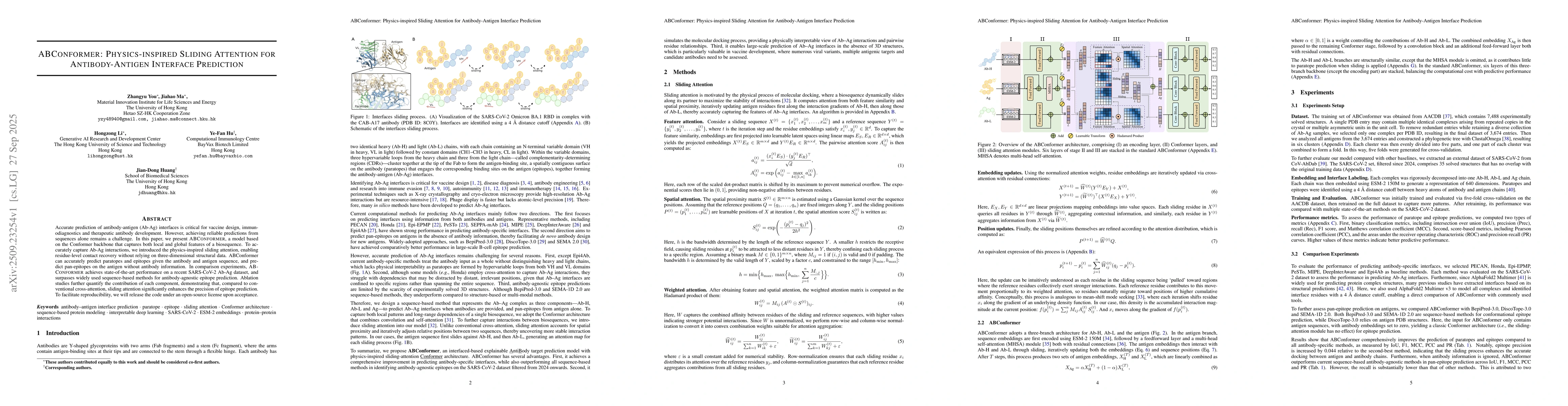 Thumbnail for ABConformer: Physics-inspired Sliding Attention for Antibody-Antigen
  Interface Prediction