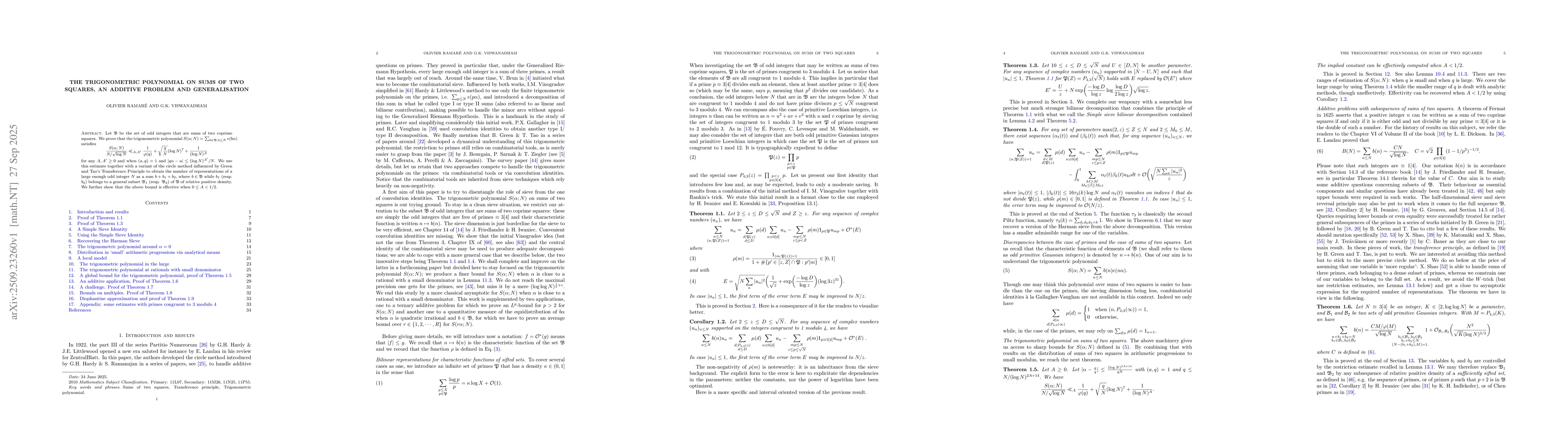 Thumbnail for The trigonometric polynomial on sums of two squares, an additive problem
  and generalisation