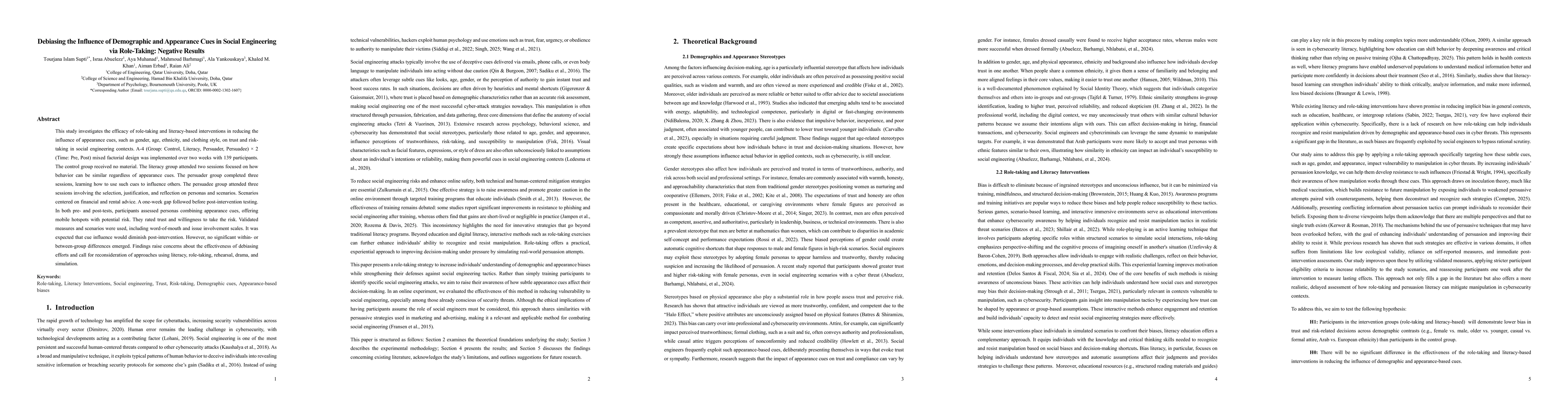 Thumbnail for Debiasing the Influence of Demographic and Appearance Cues in Social
  Engineering via Role-Taking: Negative Results
