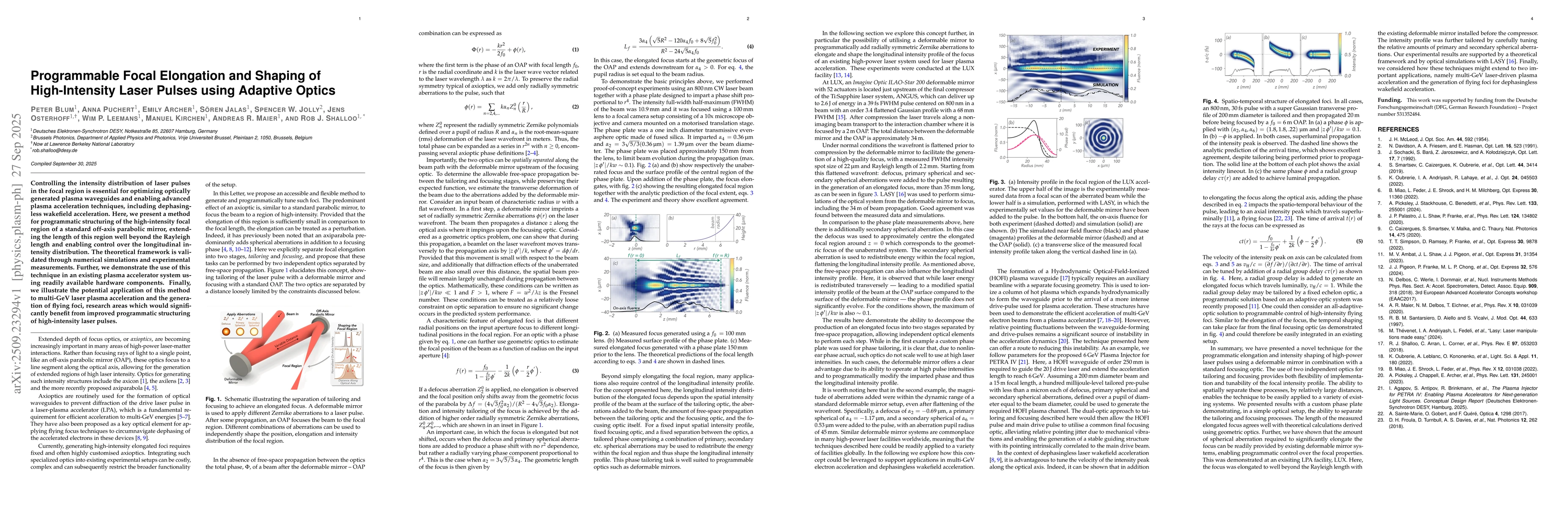 Thumbnail for Programmable Focal Elongation and Shaping of High-Intensity Laser Pulses
  using Adaptive Optics