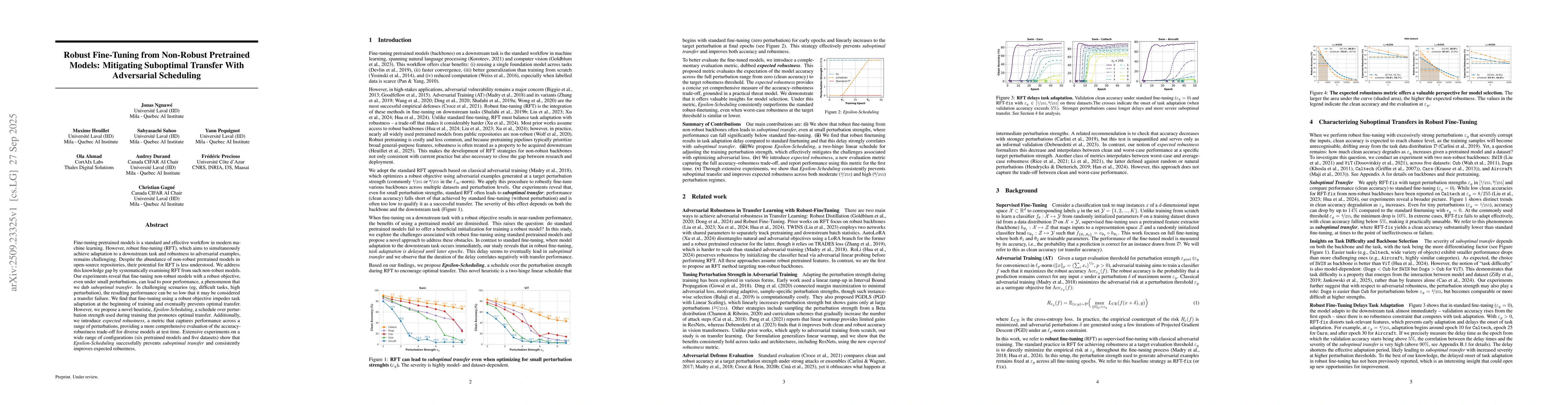Thumbnail for Robust Fine-Tuning from Non-Robust Pretrained Models: Mitigating
  Suboptimal Transfer With Adversarial Scheduling