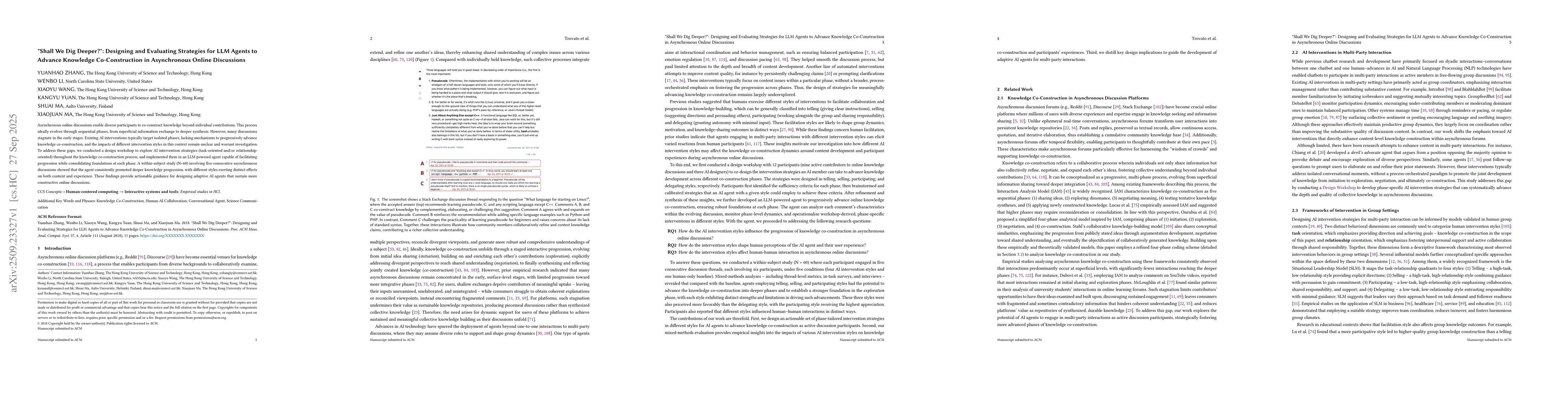 Thumbnail for "Shall We Dig Deeper?": Designing and Evaluating Strategies for LLM
  Agents to Advance Knowledge Co-Construction in Asynchronous Online
  Discussions