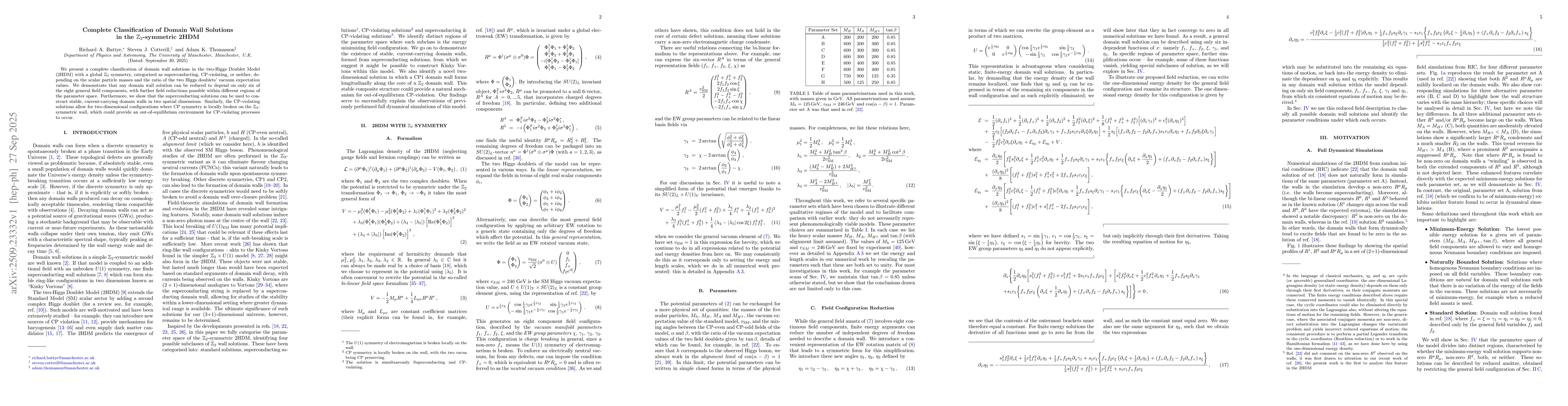 Thumbnail for Complete Classification of Domain Wall Solutions in the
  $\mathbb{Z}_2$-symmetric 2HDM