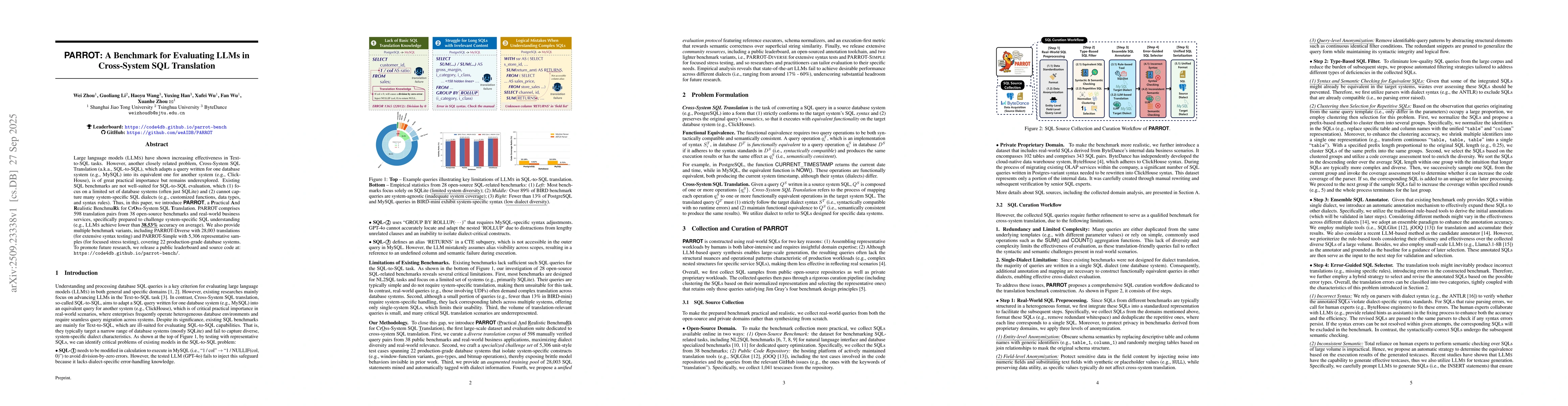 Thumbnail for PARROT: A Benchmark for Evaluating LLMs in Cross-System SQL Translation