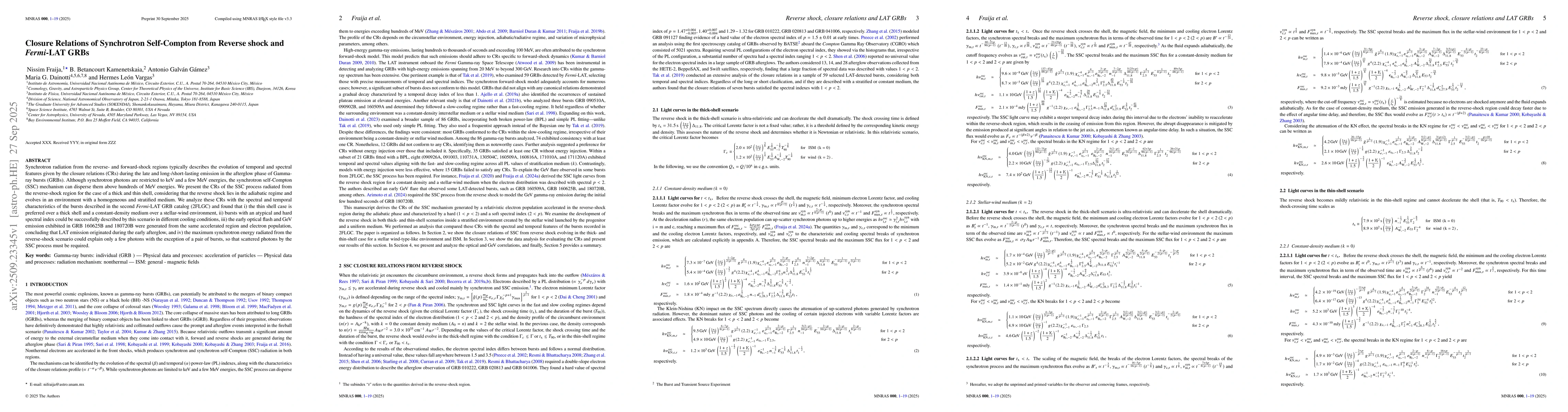 Thumbnail for Closure Relations of Synchrotron Self-Compton from Reverse shock and
  Fermi-LAT GRBs