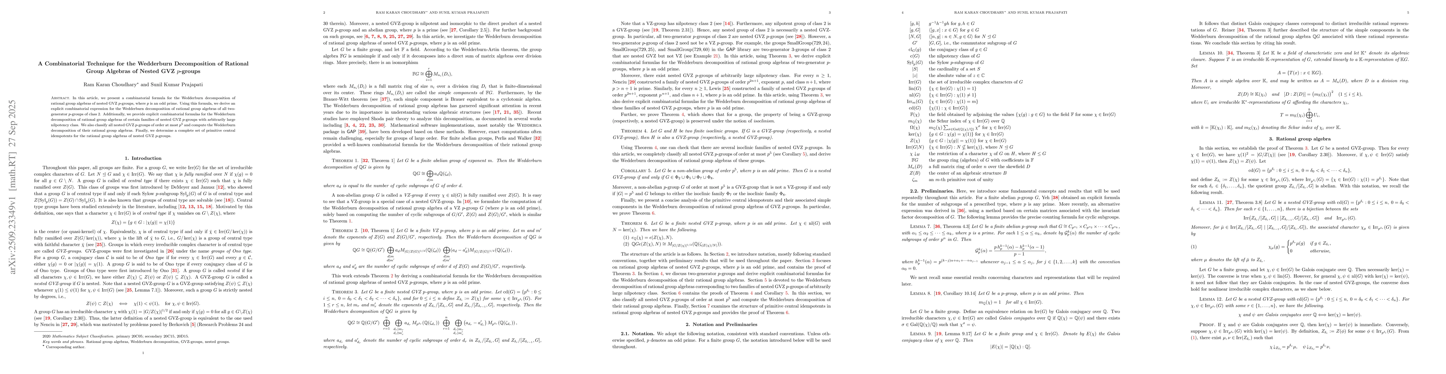 Thumbnail for A Combinatorial Technique for the Wedderburn Decomposition of Rational
  Group Algebras of Nested GVZ $p$-groups