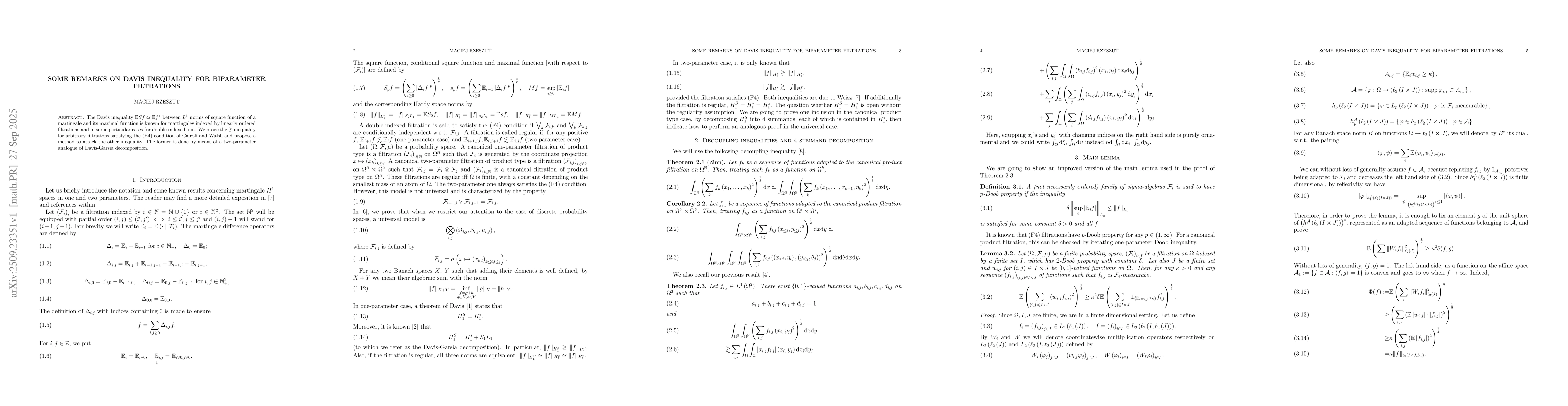 Thumbnail for Some remarks on Davis inequality for biparameter filtrations