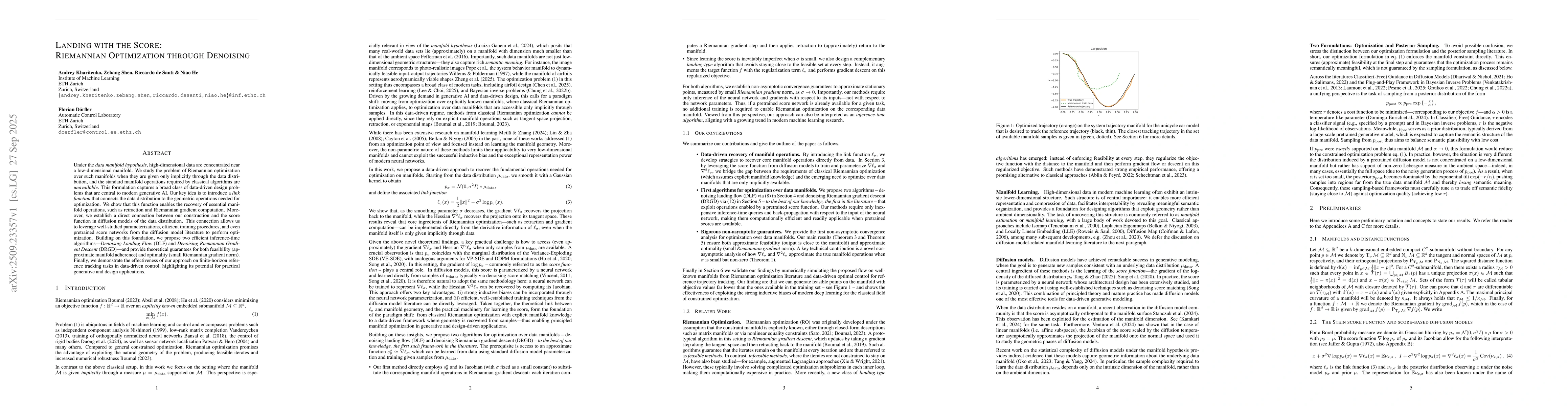 Thumbnail for Landing with the Score: Riemannian Optimization through Denoising
