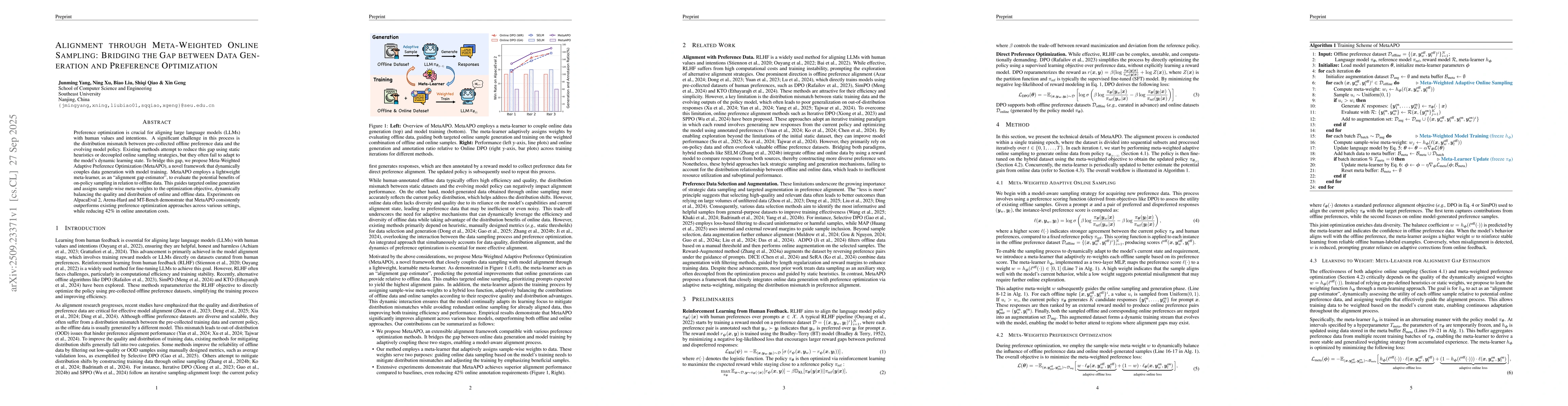 Thumbnail for Alignment through Meta-Weighted Online Sampling: Bridging the Gap
  between Data Generation and Preference Optimization