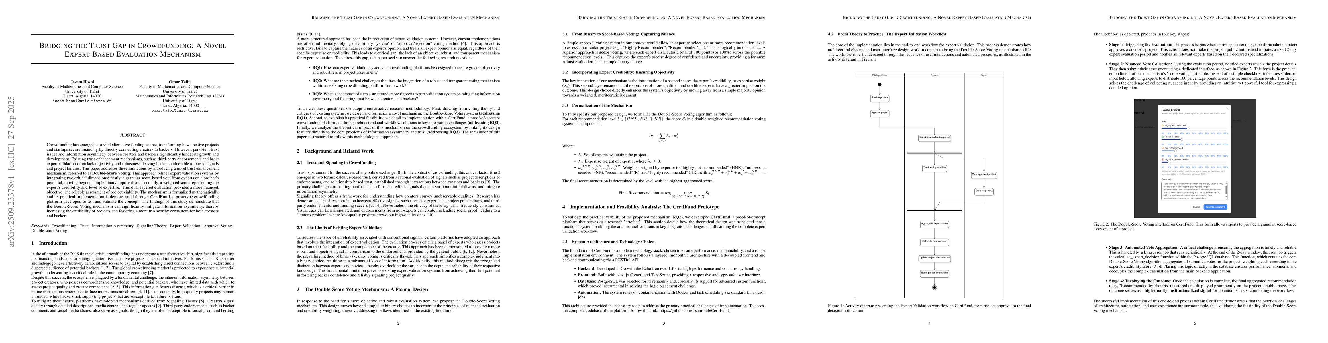 Thumbnail for Bridging the Trust Gap in Crowdfunding: A Novel Expert-Based Evaluation
  Mechanism