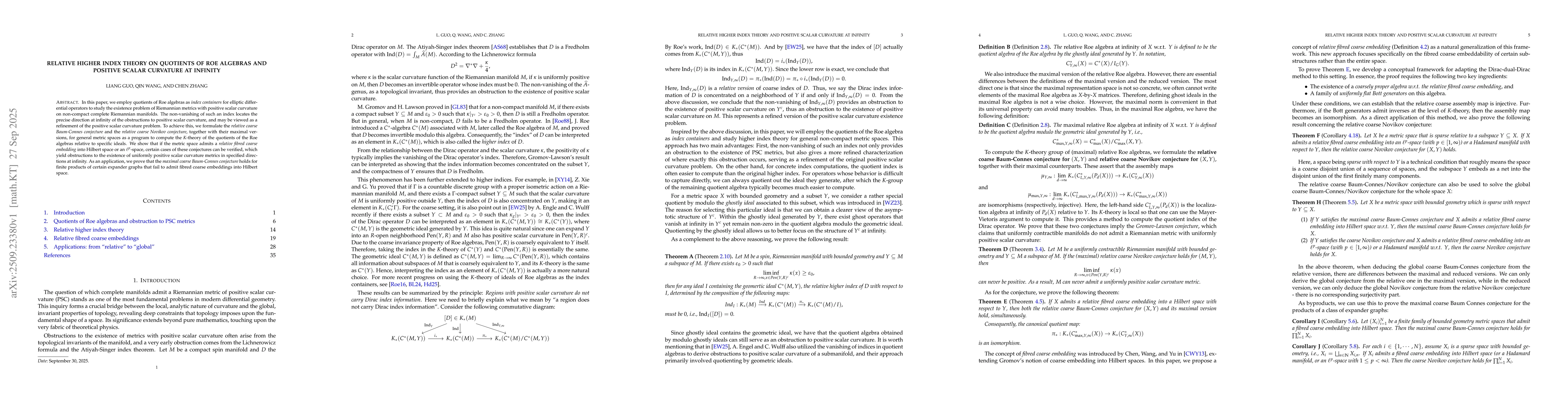 Thumbnail for Relative higher index theory on quotients of Roe algebras and positive
  scalar curvature at infinity