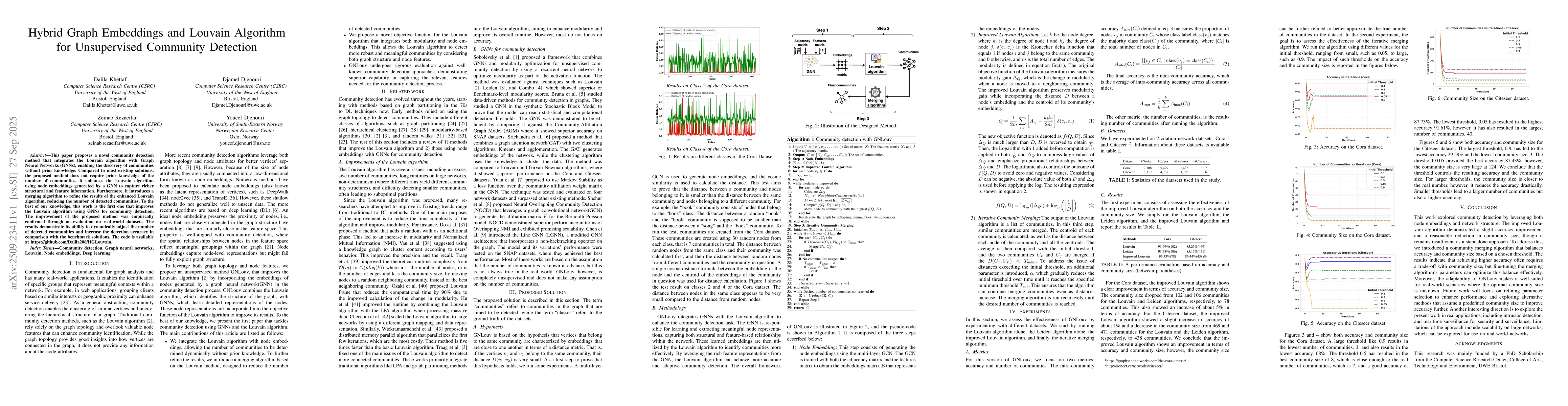Thumbnail for Hybrid Graph Embeddings and Louvain Algorithm for Unsupervised Community
  Detection