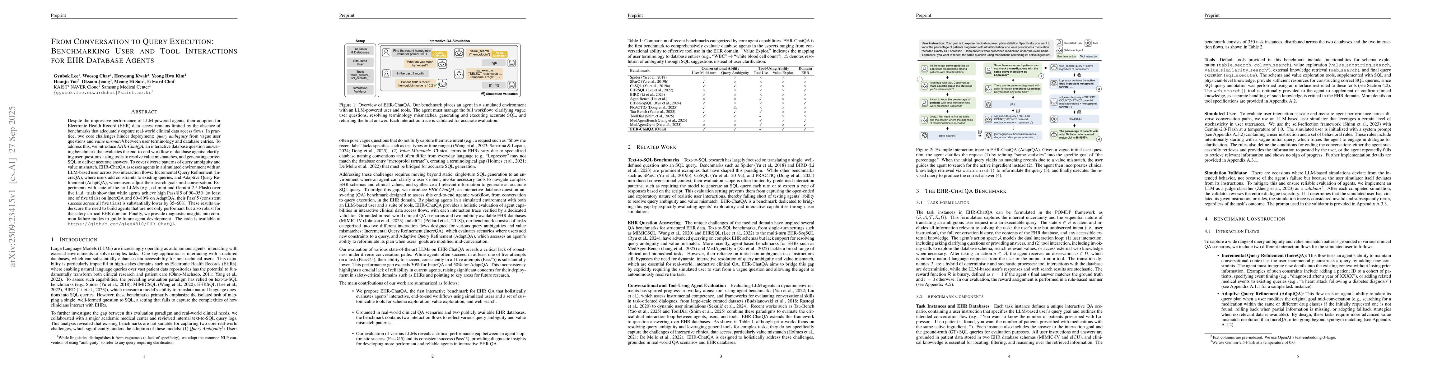Thumbnail for From Conversation to Query Execution: Benchmarking User and Tool
  Interactions for EHR Database Agents