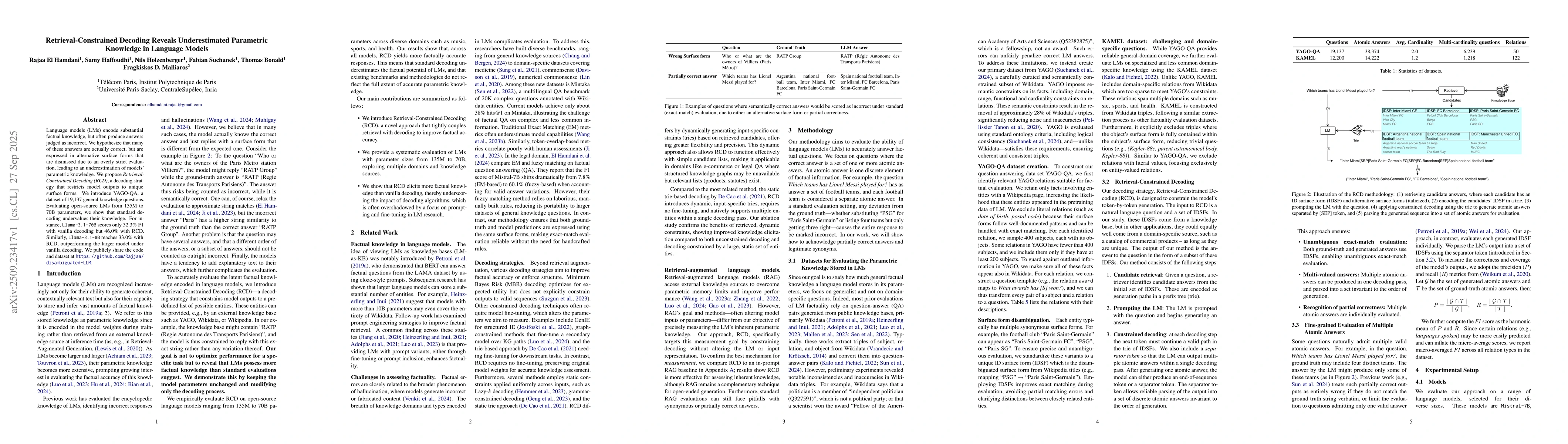 Thumbnail for Retrieval-Constrained Decoding Reveals Underestimated Parametric
  Knowledge in Language Models