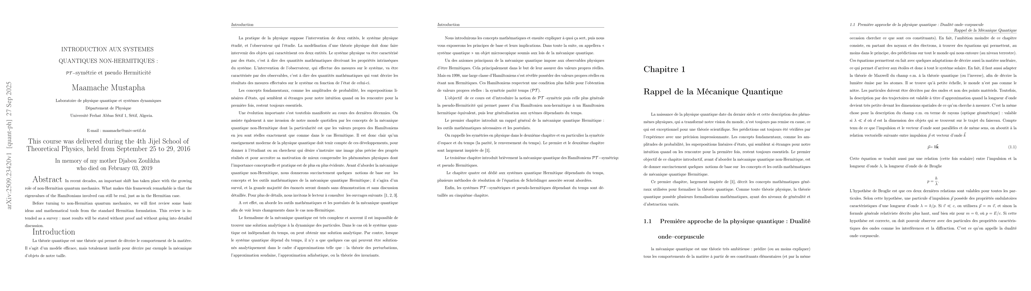 Thumbnail for INTRODUCTION AUX SYSTEMES QUANTIQUES NON-HERMITIQUES: PT-symétrie et
  pseudo Hermiticité