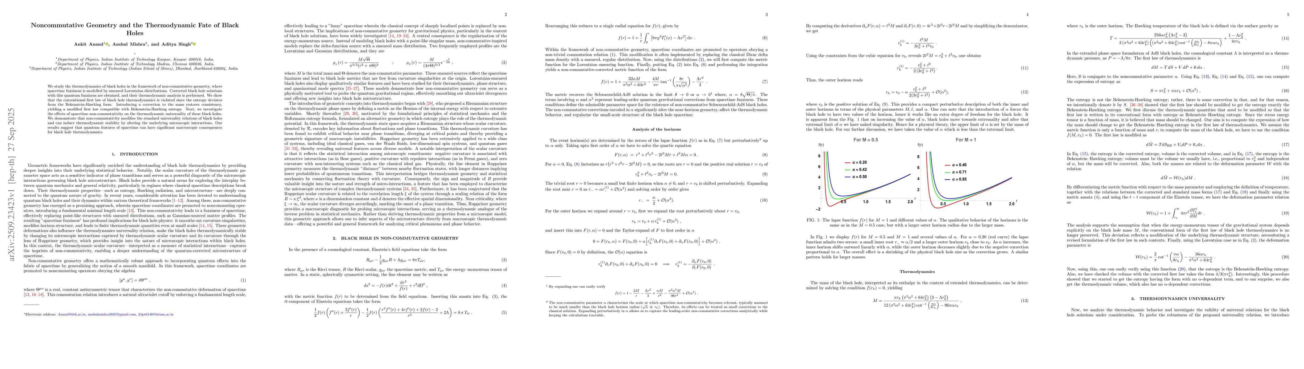 Thumbnail for Noncommutative Geometry and the Thermodynamic Fate of Black Holes