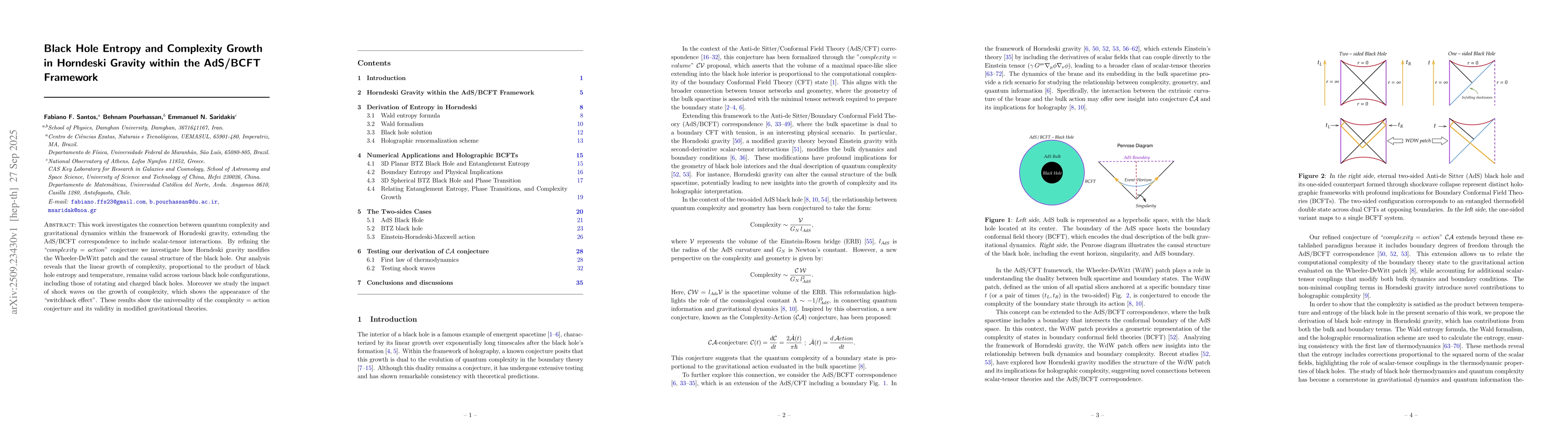 Thumbnail for Black Hole Entropy and Complexity Growth in Horndeski Gravity within the
  AdS/BCFT Framework
