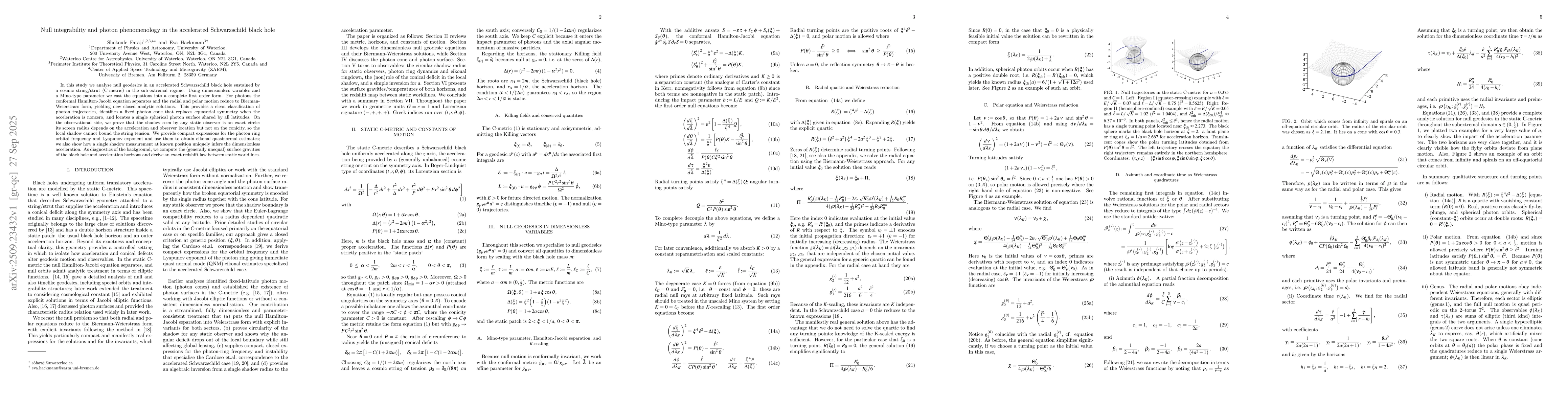 Thumbnail for Null integrability and photon phenomenology in the accelerated
  Schwarzschild black hole