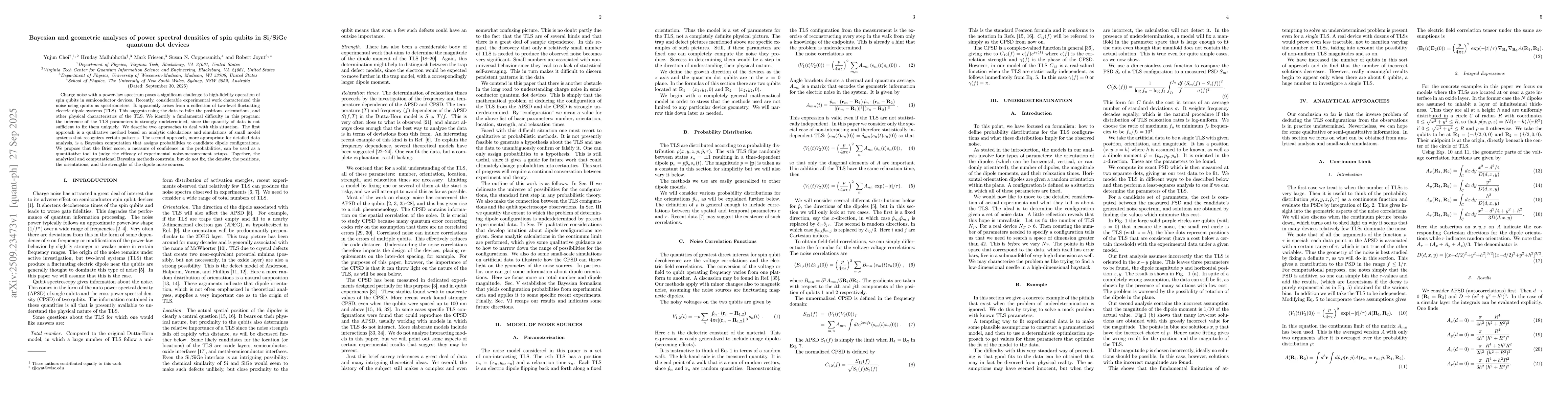 Thumbnail for Bayesian and geometric analyses of power spectral densities of spin
  qubits in Si/SiGe quantum dot devices