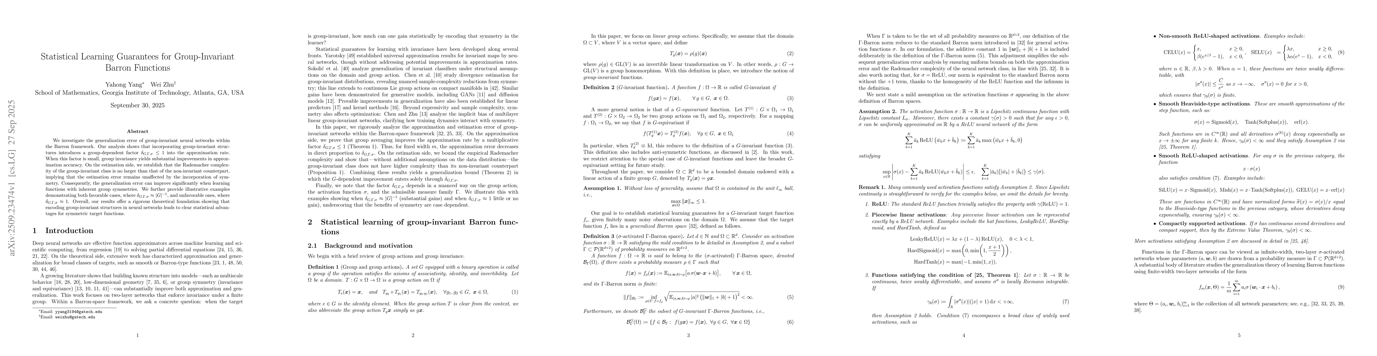 Thumbnail for Statistical Learning Guarantees for Group-Invariant Barron Functions