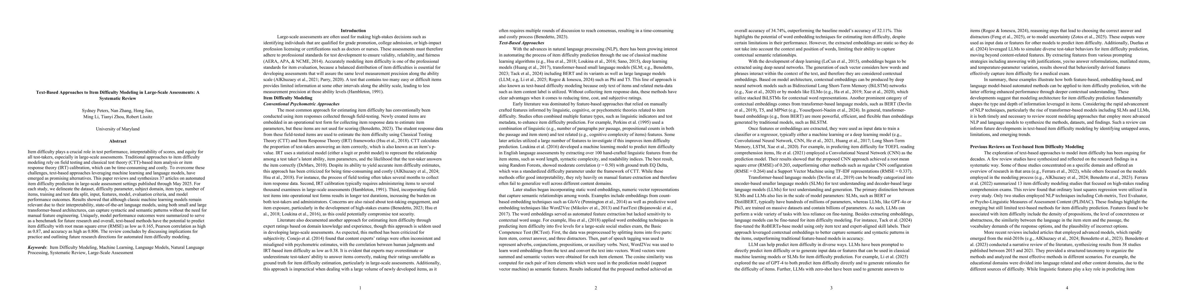 Thumbnail for Text-Based Approaches to Item Difficulty Modeling in Large-Scale
  Assessments: A Systematic Review