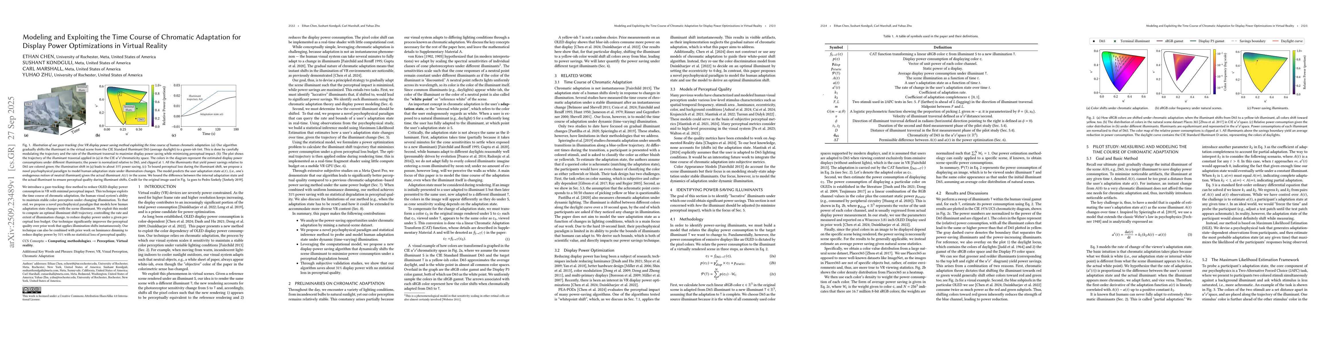 Thumbnail for Modeling and Exploiting the Time Course of Chromatic Adaptation for
  Display Power Optimizations in Virtual Reality